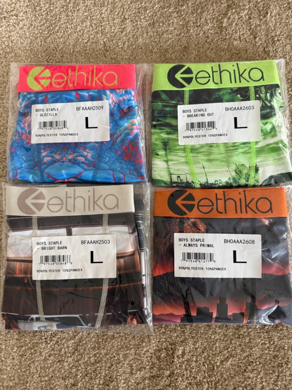 4 NEW ethika Boys' Staple Boxer Briefs - Blue, Neon Green, Beige, Black, Orange